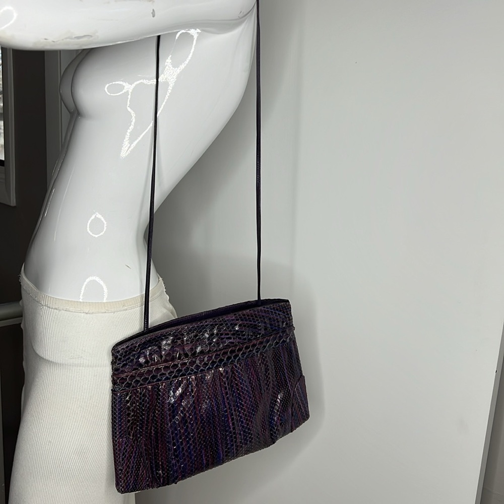 Purple Eggplant Python Snakeskin Clutch Shoulder … - image 6